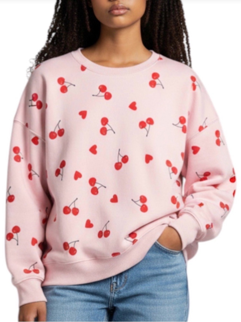 Grayson Threads Pink Cherry & Heart Print Crewneck Sweater
